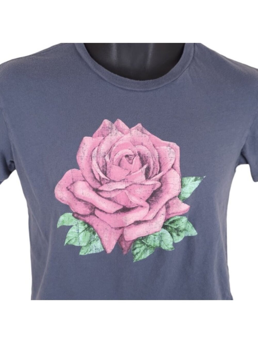 Rose Crop Top T Shirt Womens Size Small Gray Floral Nature Tee